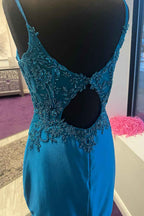 Blue Corset Open Back Tight Short Homecoming Dress with Appliques