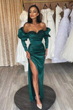 Gorgeous Emerald Evening Dress Prom Dress Long Sleeves Bubble Sleeves Sweetheart with Sequins BM bride