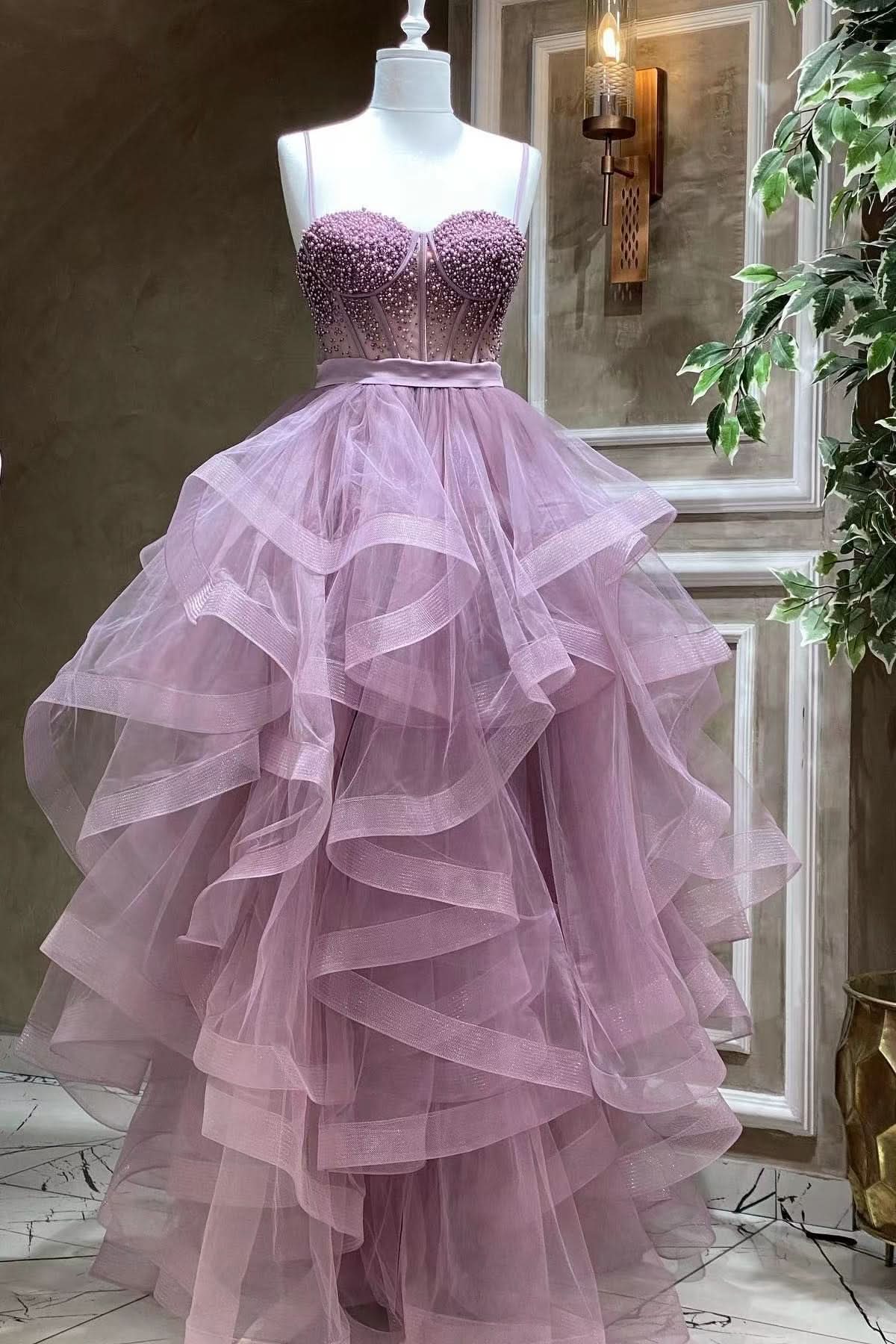 Modern Sweetheart Beadings Evening Dress with Spaghetti Straps and Tulle BM bride