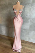 Pink Spaghetti Strap Beautiful Prom Dress with Beadings BM bride