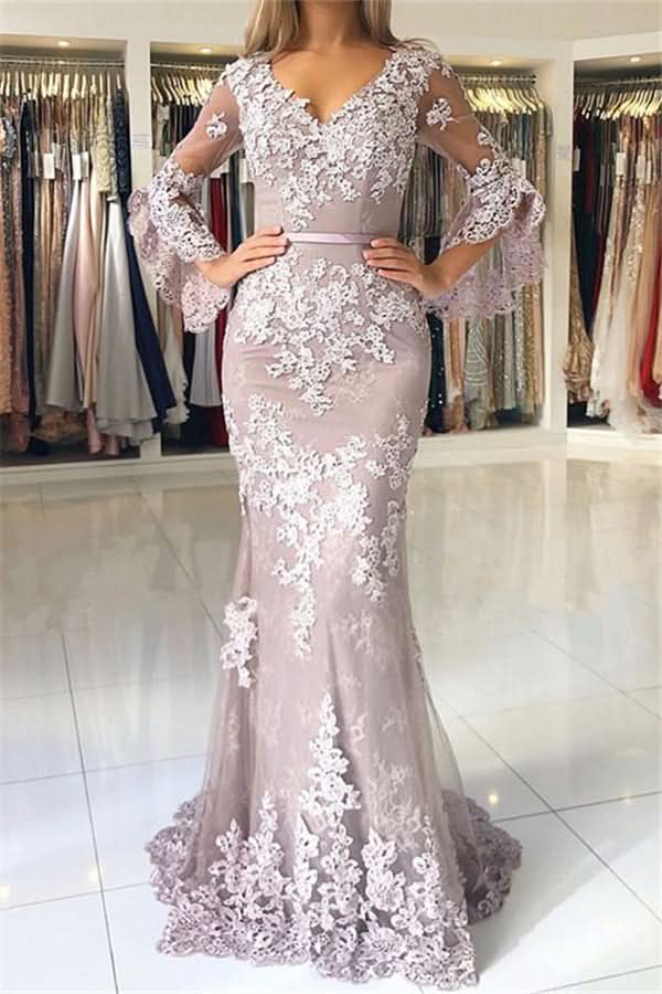 Long Half Sleeves Mermaid Prom Dress BM bride