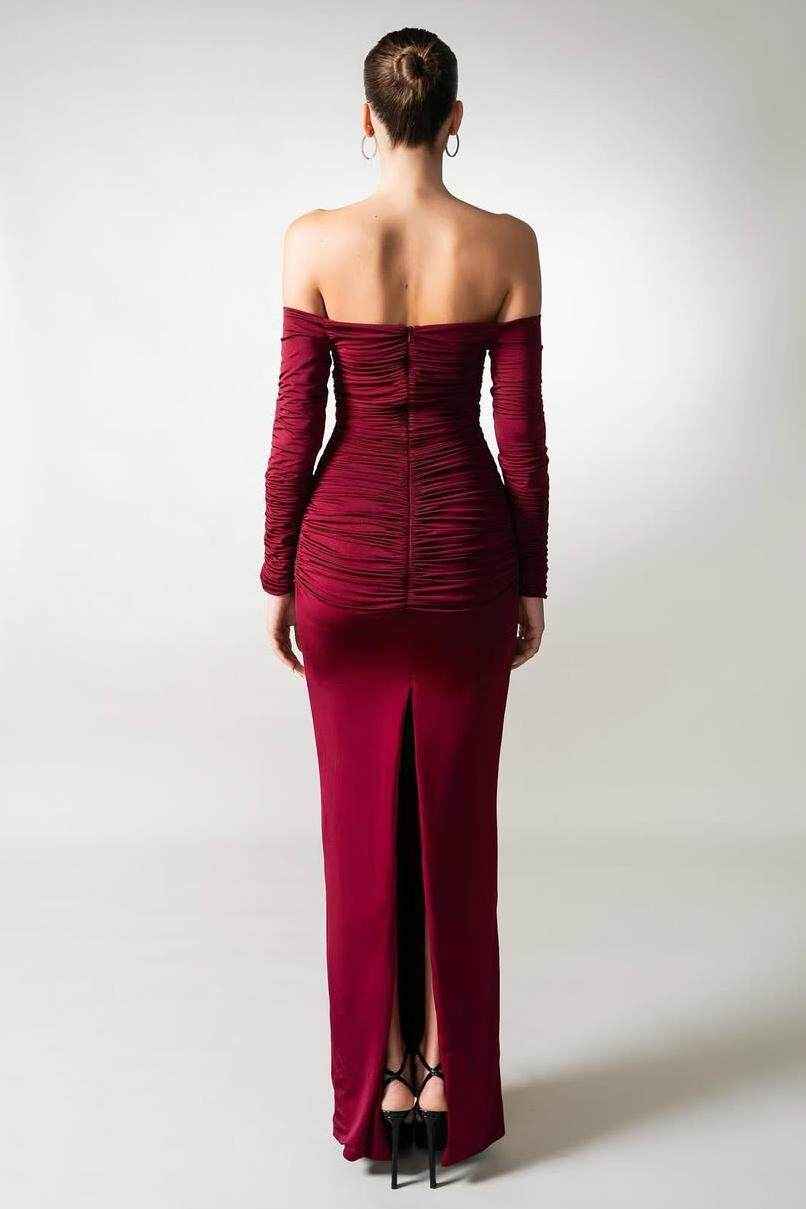Long Sleeves Strapless Off the Shoulder Long Mermaid Prom Dress With Pleated