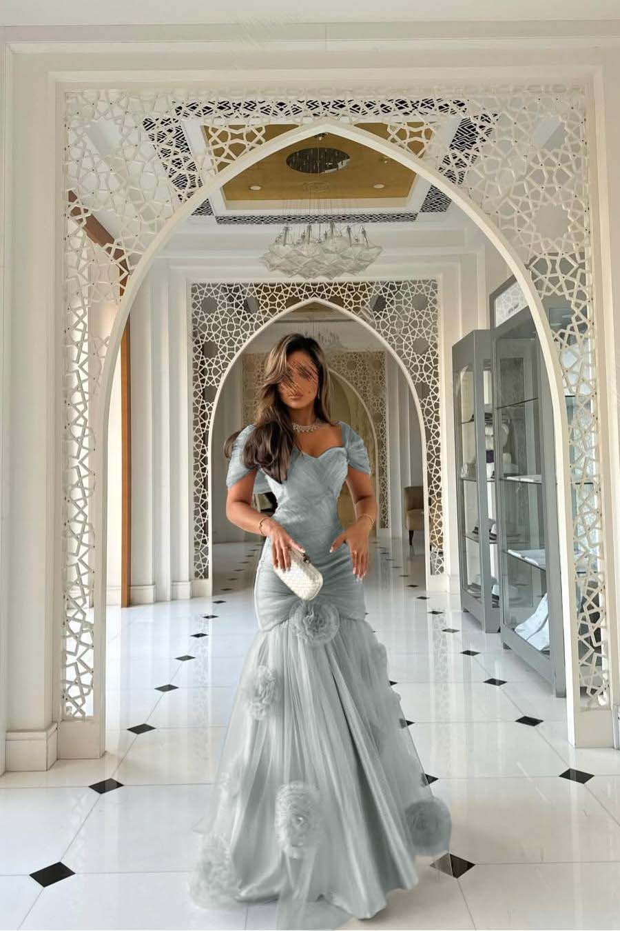 Sweetheart Short Sleeves Long Mermaid Prom Dress With Pleated BMBRIDE