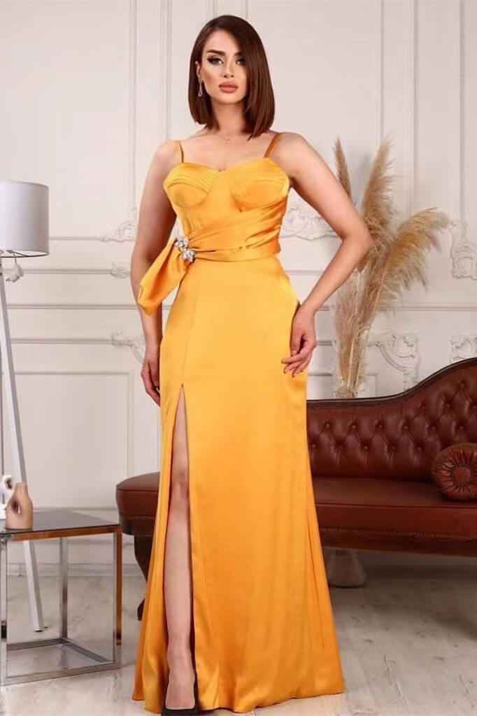 Mermaid Elegant Sleeveless Prom Dress Front Split With Spaghetti Straps