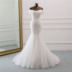 Off-the-Shoulder Long Mermaid Wedding Dress with Tulle and Lace BM bride