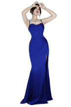 Royal Blue Spaghetti-Strap Long Prom Dress with Slit BM bride