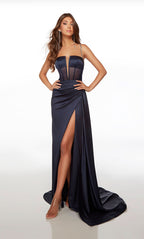 Formal Prom Dress Halter Open Back Long Straight with High Slit BM bride