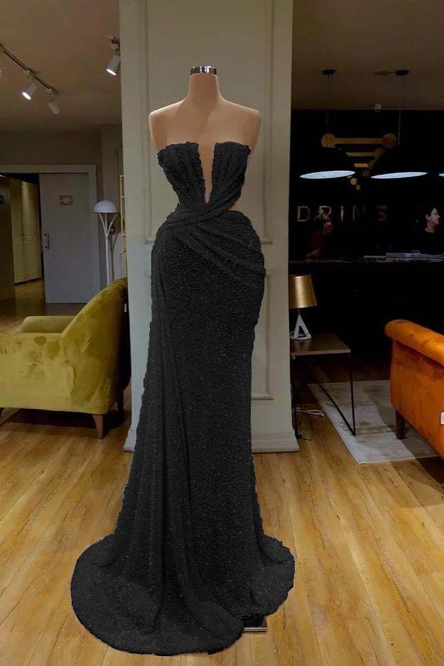 Sequins Sleeveless Gorgeous White Strapless Prom Dress With Pleated Online BMBRIDE
