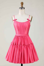Red A Line Spaghetti Straps Short Satin Homecoming Dress Bmbride