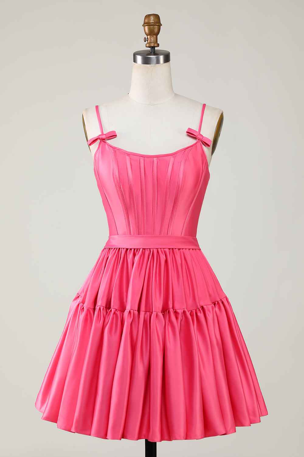 Red A Line Spaghetti Straps Short Satin Homecoming Dress Bmbride