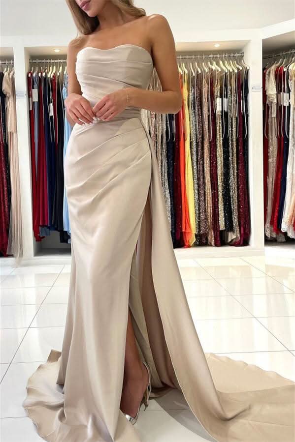 Elegant Strapless Mermaid Evening Dress with Split BM bride