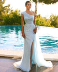 Chic One Shoulder Sleeveless Side Split Sequins Prom Dress With Feathers