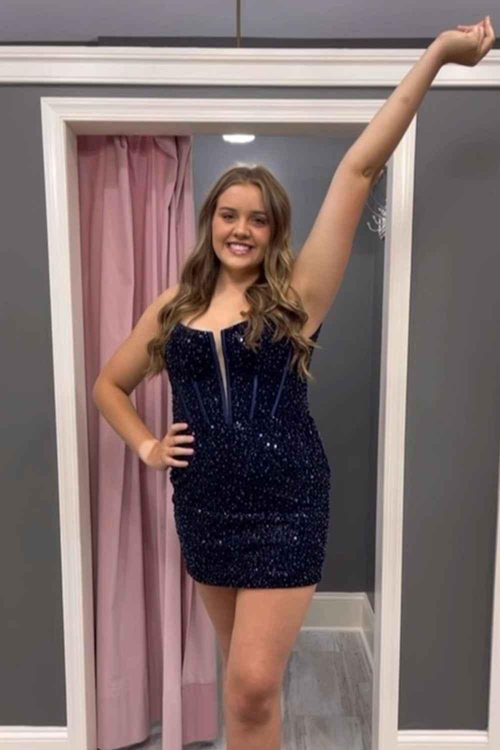 Sparkly Royal Blue Corset Sequined Tight Short Homecoming Dress