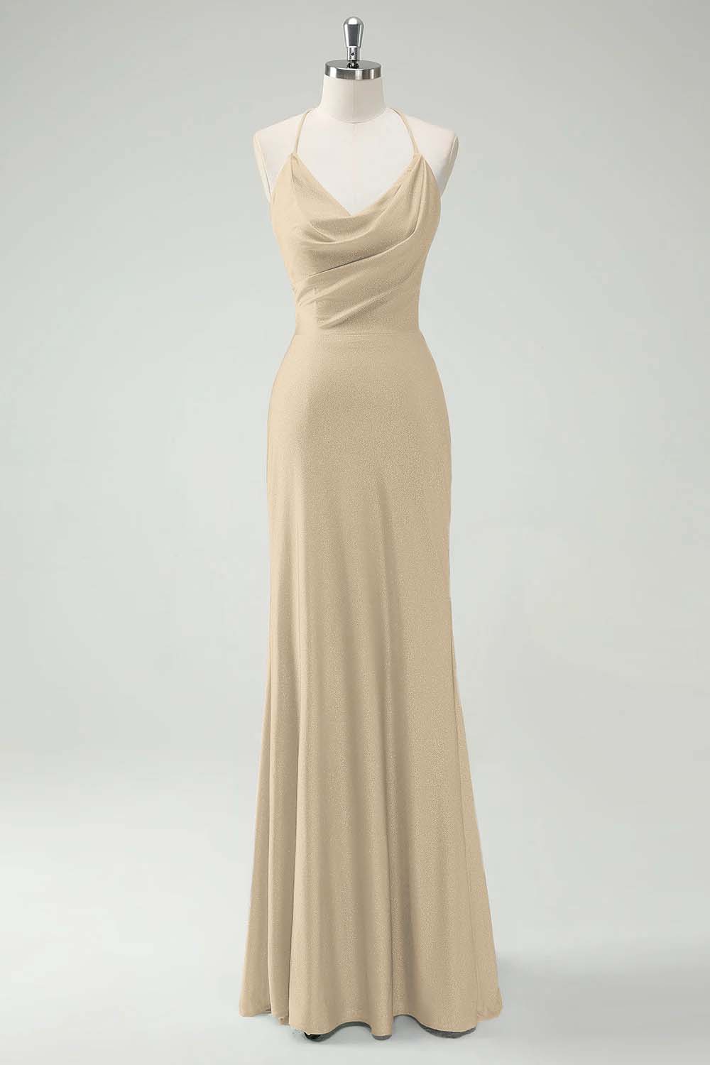 Chic Halter Sleeveless Long Mermaid Prom Dress With Pleated