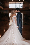 Off-the-Shoulder A-Line Wedding Dress with Lace BM bride