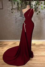 Ocean Blue One Shoulder Mermaid Evening Dress Long with Split BM bride