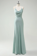 Chic Halter Sleeveless Long Mermaid Prom Dress With Pleated