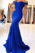 Off-the-Shoulder Royal Blue Mermaid Evening Dress BM bride