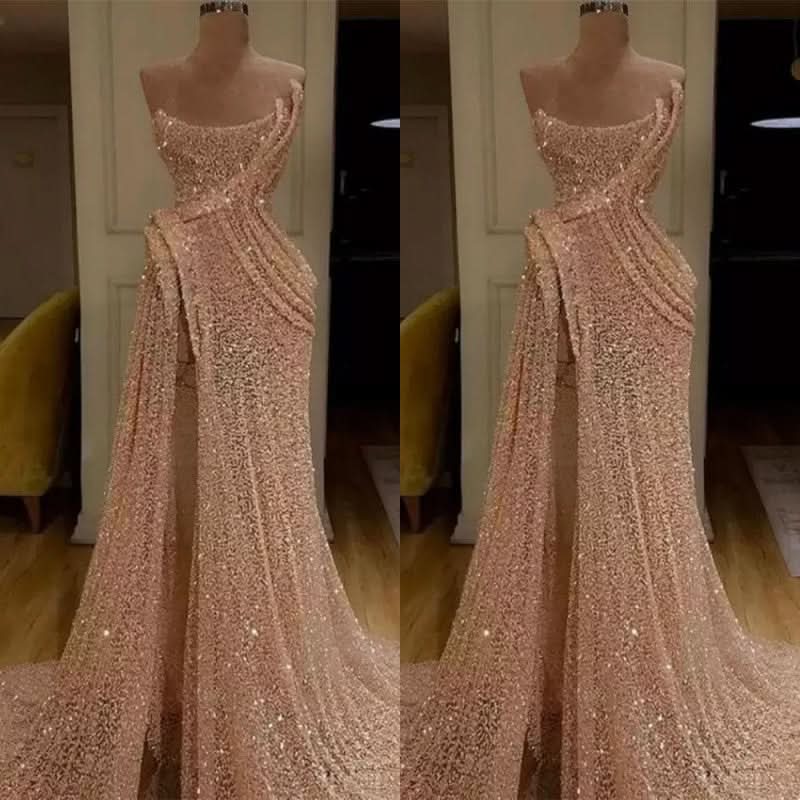 Strapless Mermaid Long Prom Dress Split with Sequins BM bride