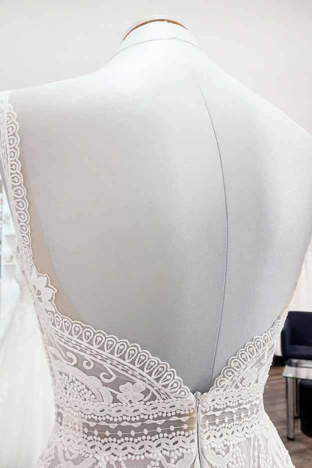 A-Line Wedding Dress with Ruffles, Open Back, and Tulle Lace BM bride