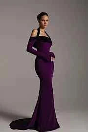 Off the Shoulder Long Sleeves Mermaid Long Prom Dress With Pleated