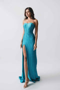 Strapless Sleeveless Sweetheart Long Split Prom Dress With Beading
