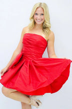 Elegant A-Line Strapless Pleated Party Dress Featuring a Charming Bow BM bride
