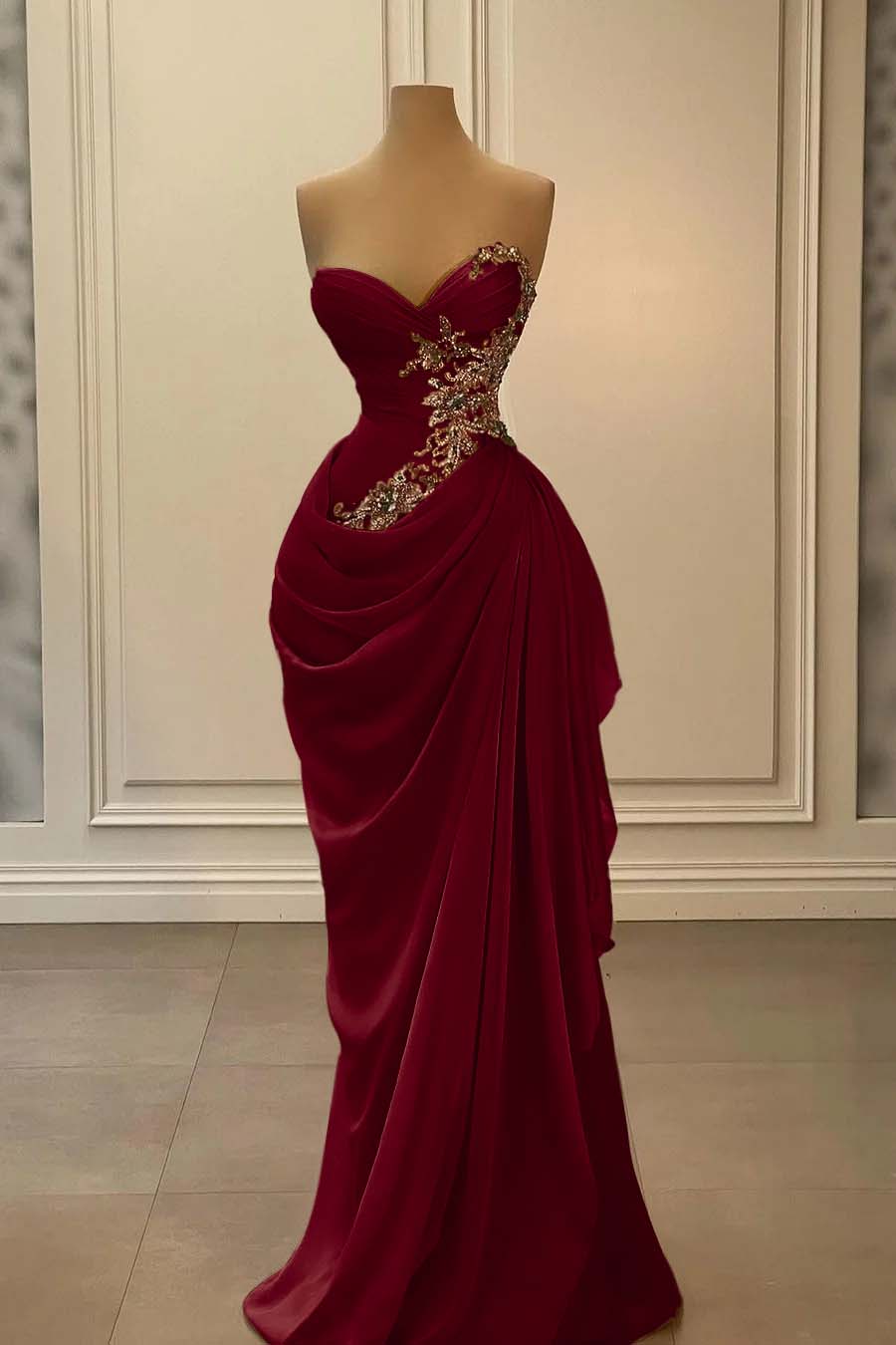Strapless Sleeveless Long Mermaid Prom Dress With Appliques BMBRIDE