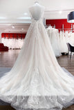Long A-Line V-Neck Sleeveless Backless Wedding Dress with Tulle Ruffles and Lace Appliques BM bride