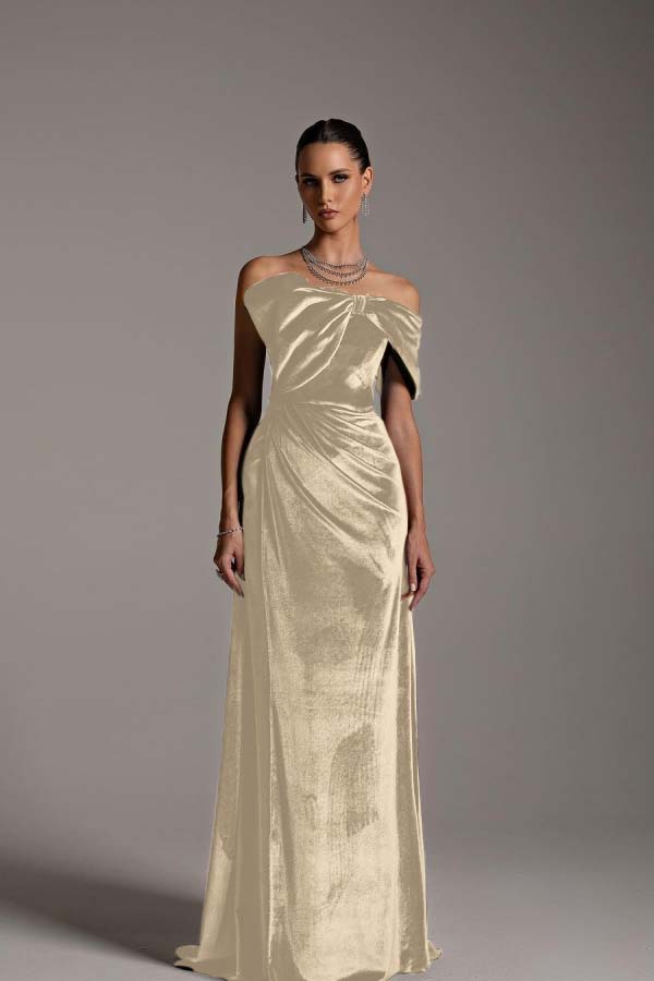 One Shoulder Strapless Sleeveless Long Mermaid Prom Dress With Pleated