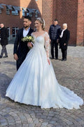A-Line Sweetheart Wedding Dress with Long Sleeves and Lace Appliques BM bride