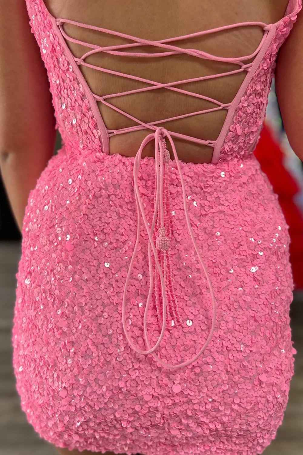 Sparkly Pink Sequins Corset Tight Short Homecoming Dress