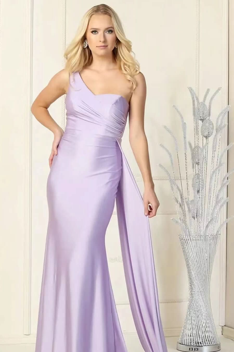 Elegant One-Shoulder Sweetheart Mermaid Evening Dress with Ruffles BM bride
