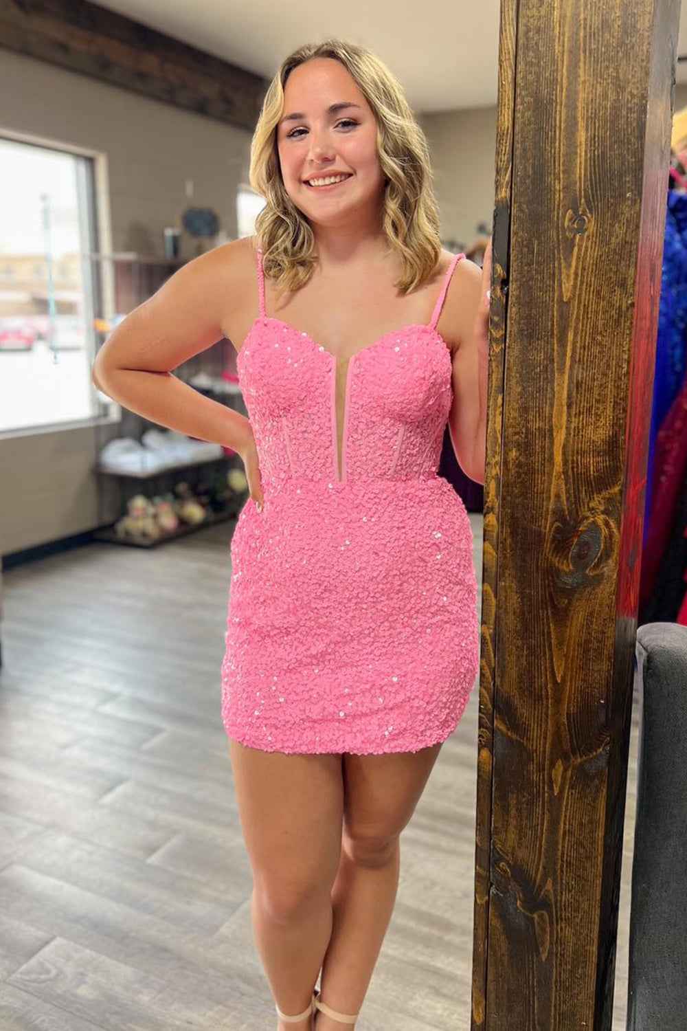 Sparkly Corset Fuchsia Sequins Tight Short Homecoming Dress Bmbride