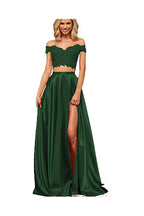 Off-the-Shoulder Two Pieces Prom Dress with Appliques and Slit BM bride