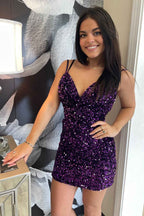Sparkly Blue Backless Spaghetti Straps Tight Short Homecoming Dress