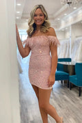 Beautiful Sheath Sky Blue Sequins Homecoming Dress BM bride