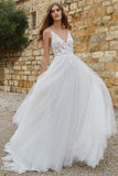 Spaghetti Strap A-Line Tulle Wedding Dress with Lace BM bride