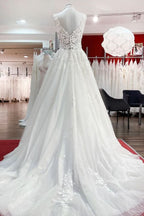 Eye-catching Long A-line Wedding Dresses With White Ruffles Tulle Lace BM bride