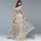 Feather Sequins Applique Prom Dress, A-Line Tulle BM bride