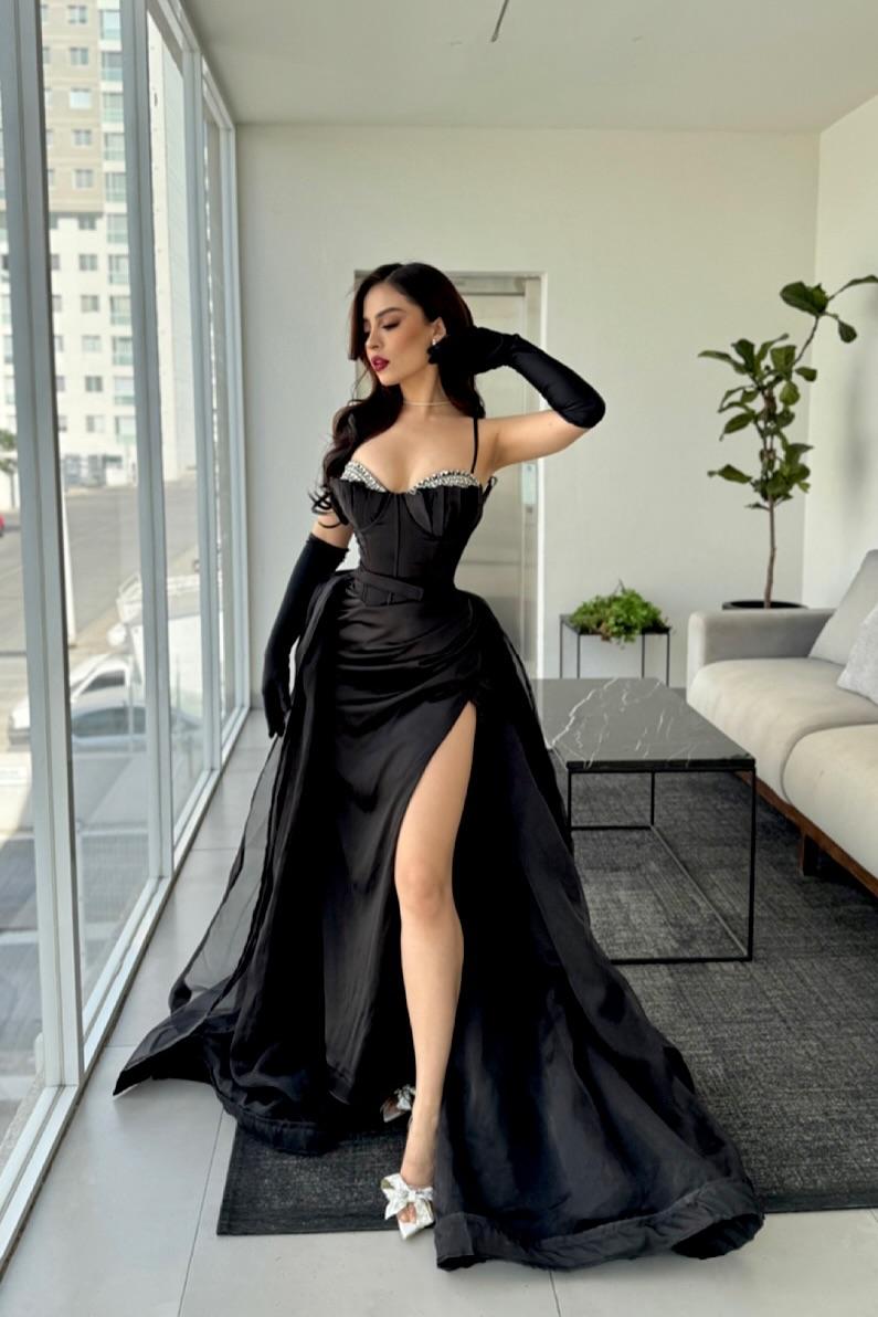 Spaghetti Strap Sleeveless Long Mermaid Prom Dress With Split Gloves BMBRIDE