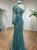 Chic One-Shoulder Long Sleeve Mermaid Prom Dress with Sequin Appliqued BM bride