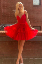 Sparkly Light Blue A-Line Tulle Tiered Short Homecoming Dress