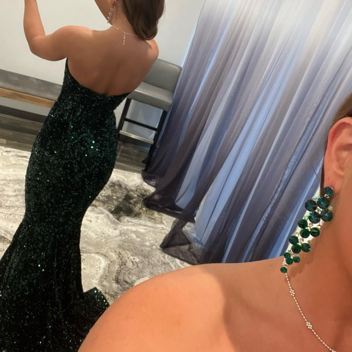 Dark Green V-Neck Long Mermaid Prom Dress with Sequins BM bride