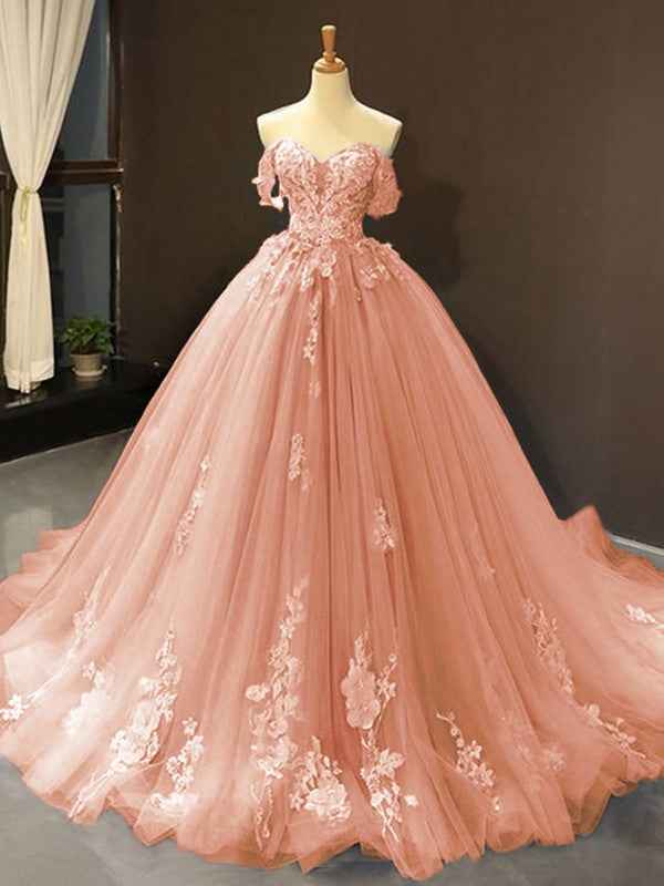 Off the Shoulder Elegant Princess Pink Sweetheart Long Prom Dress