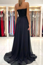 Black Sweetheart Prom Dress Appliques with Split BM bride