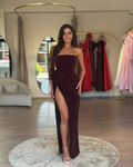 Strapless Sleeveless Long High Split Prom Dress With Pleated