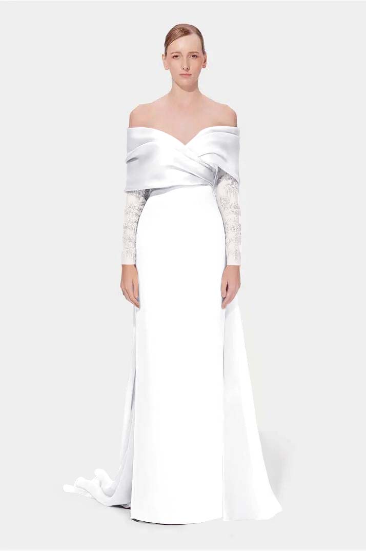 Off the Shoulder Long Sleeves Long Mermaid Prom Dress With Appliques BMBRIDE