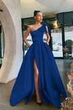 Yellow One-Shoulder Prom Dress Split with Pockets BM bride