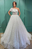 One-Shoulder Embroidered A-Line Lace Long Wedding Dress BM bride